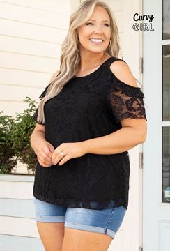 Picture of PLUS SIZE FLORAL LACE COLD SHOULDER TOP